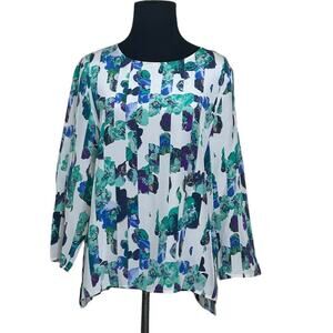 Boradway & Broome blue green silk floral tunic top size M